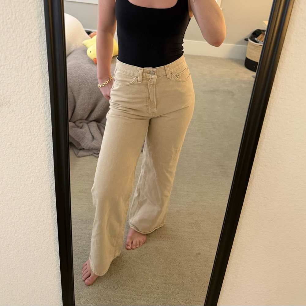Wide leg high waisted tan jeans